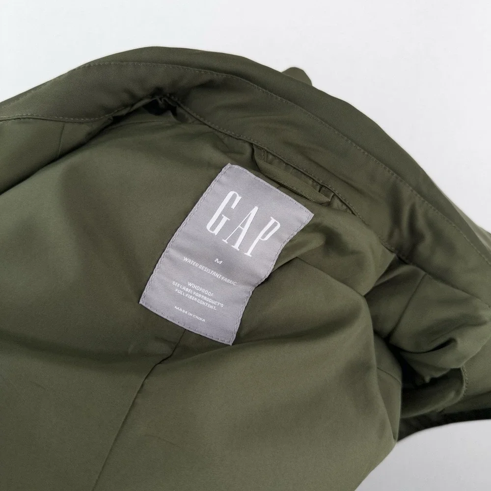 Gap Mac Rain Coat Olive Green Men's M Relaxed Fit Water Resistant Wind Proof